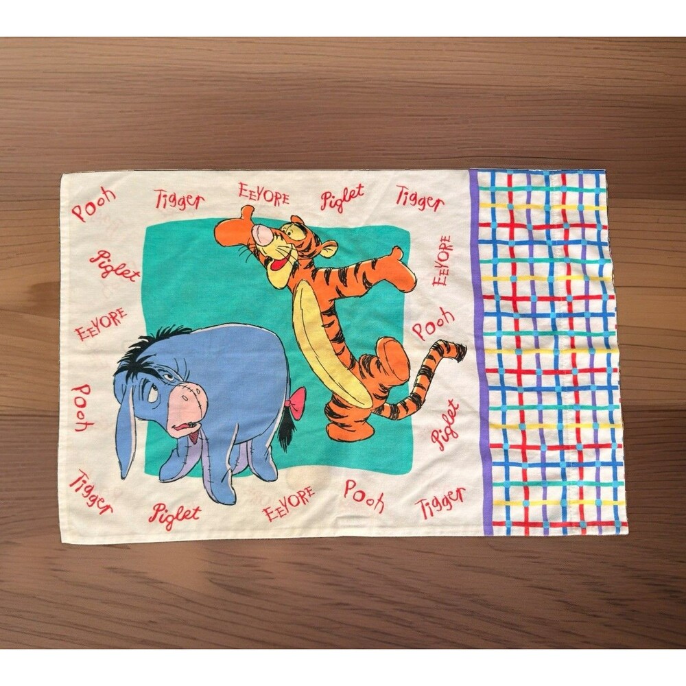 Vintage Winnie the Pooh Pillowcase Standard Sz Double Sided Piglet Tigger Eeyore